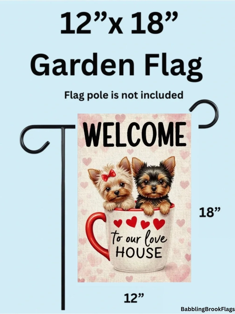 Garden Flag, Double-sided Welcome Yorkie Puppies Burlap approx 12”x18” - Picture 7 of 16